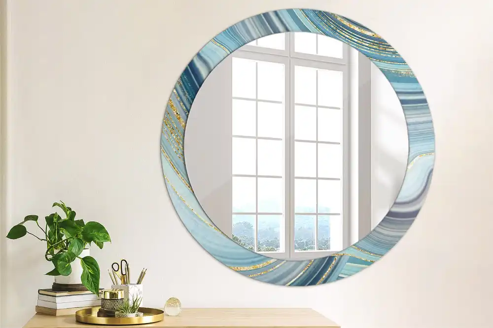Round mirror frame with print Blue marble
