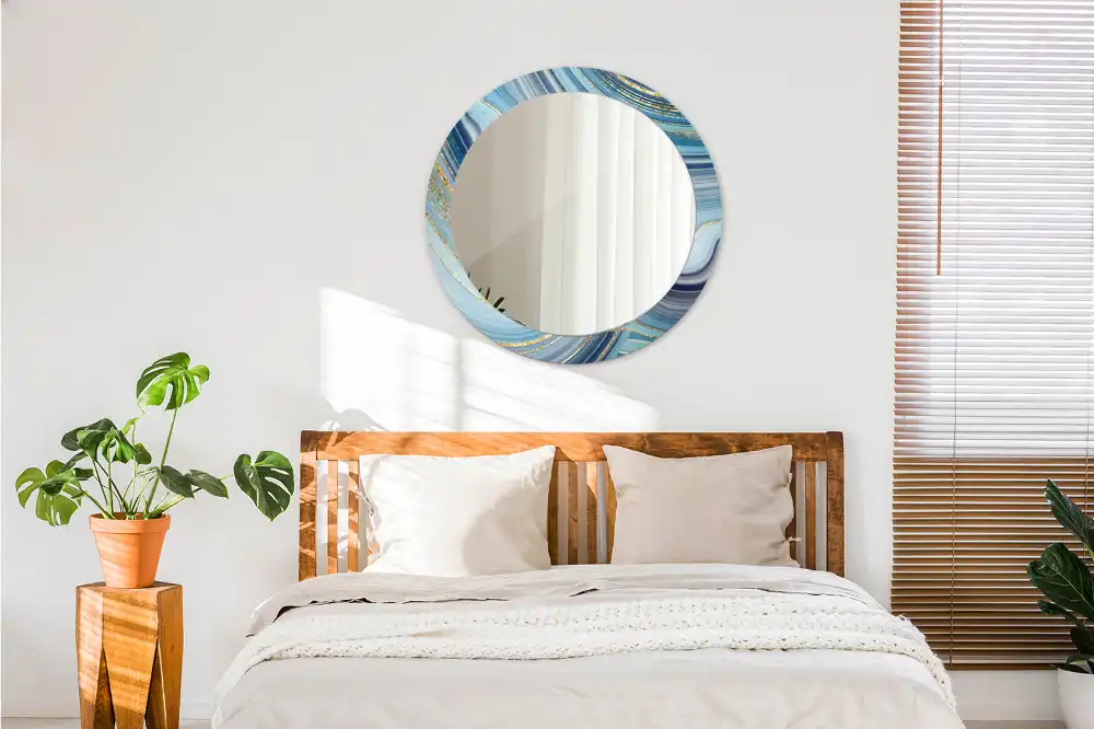 Round mirror frame with print Blue marble