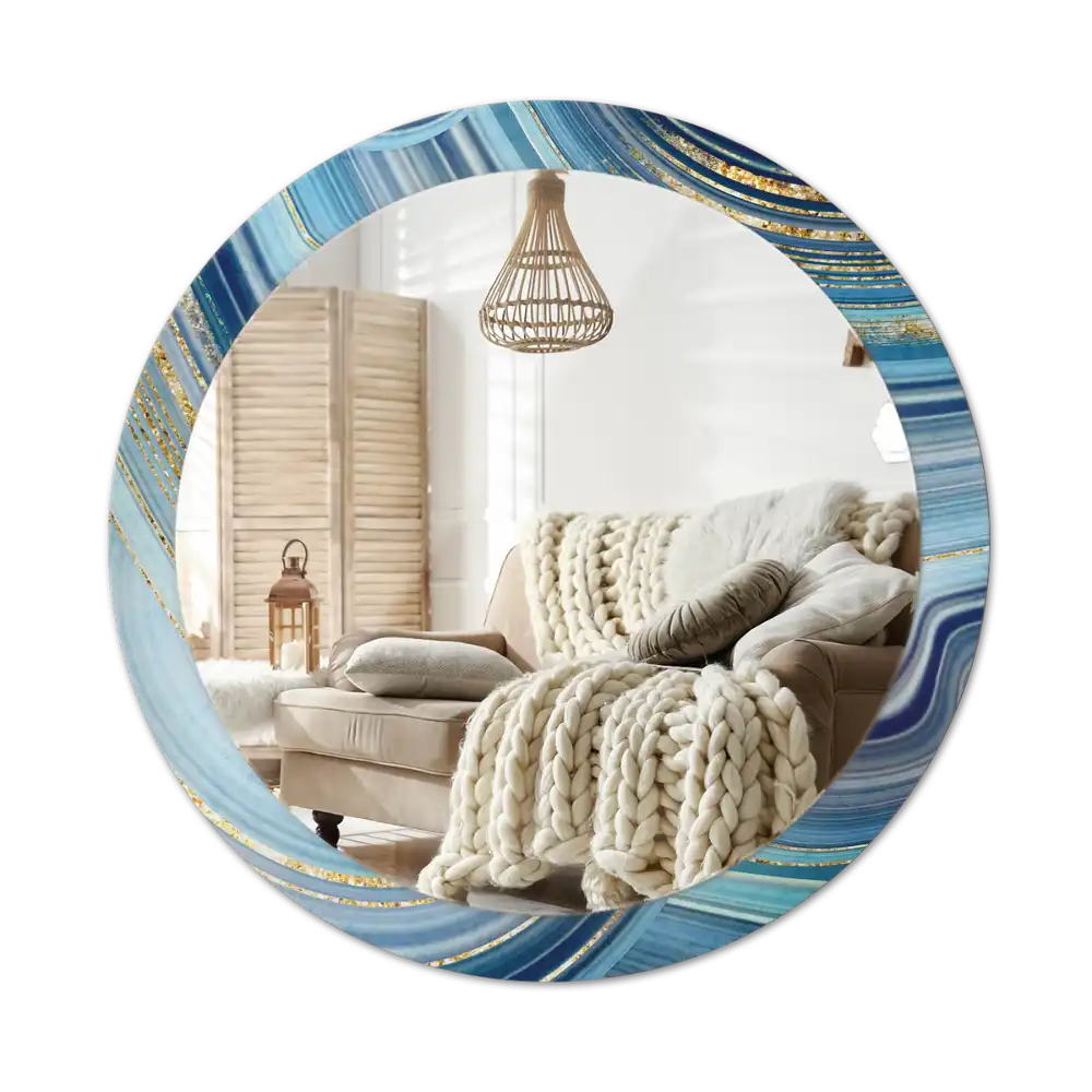 Round mirror frame with print Blue marble