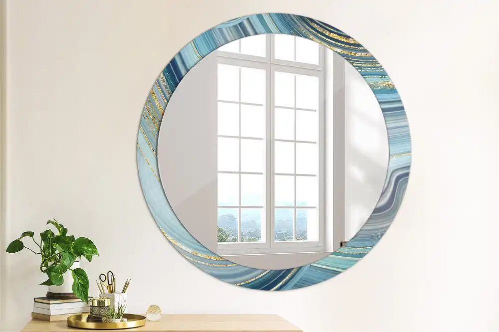 Round mirror frame with print Blue marble