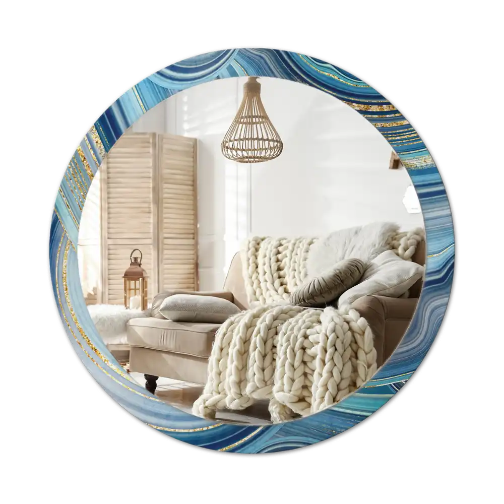 Round mirror frame with print Blue marble