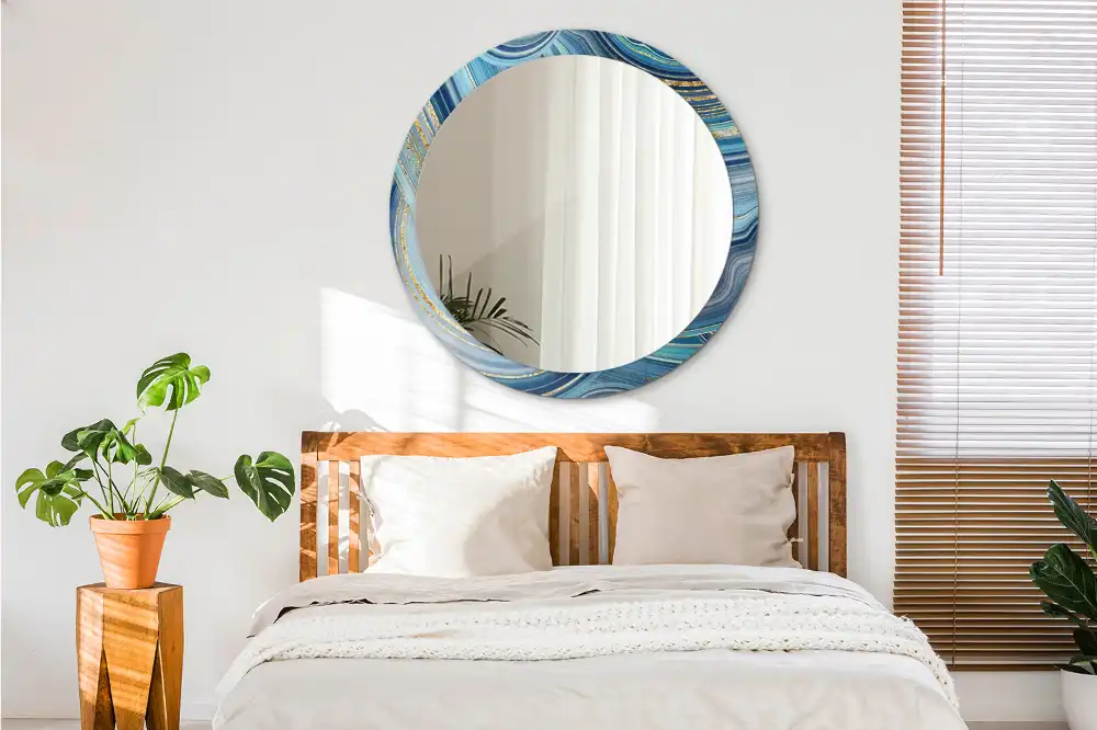Round mirror frame with print Blue marble