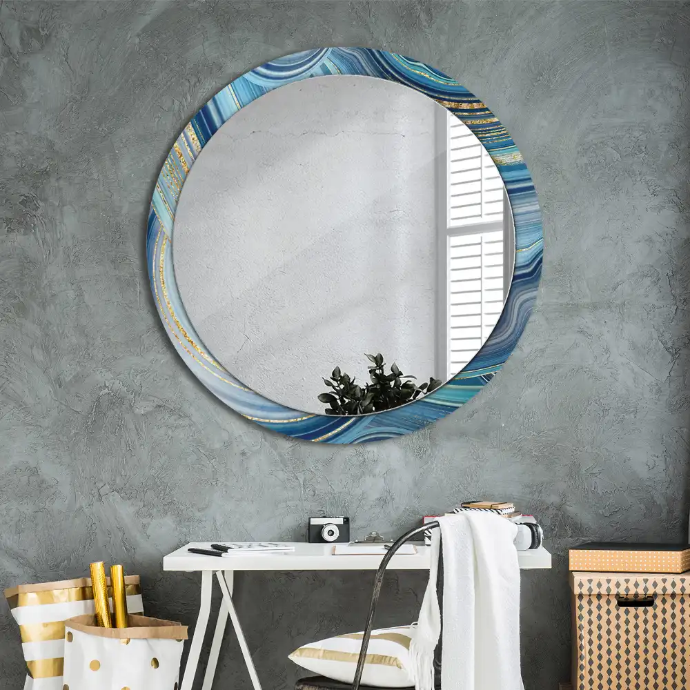 Round mirror frame with print Blue marble