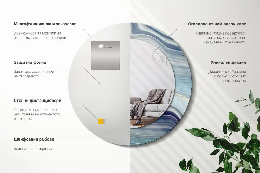 Round mirror frame with print Blue marble