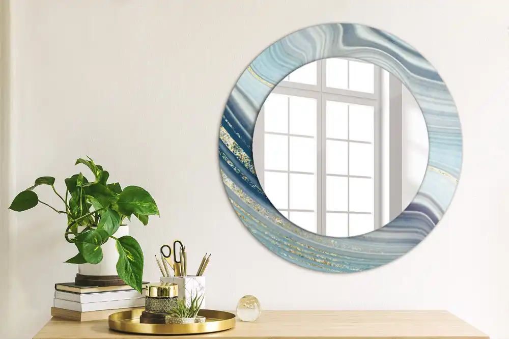 Round mirror frame with print Blue marble