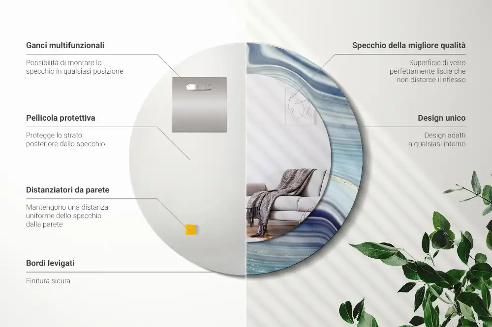 Round mirror frame with print Blue marble