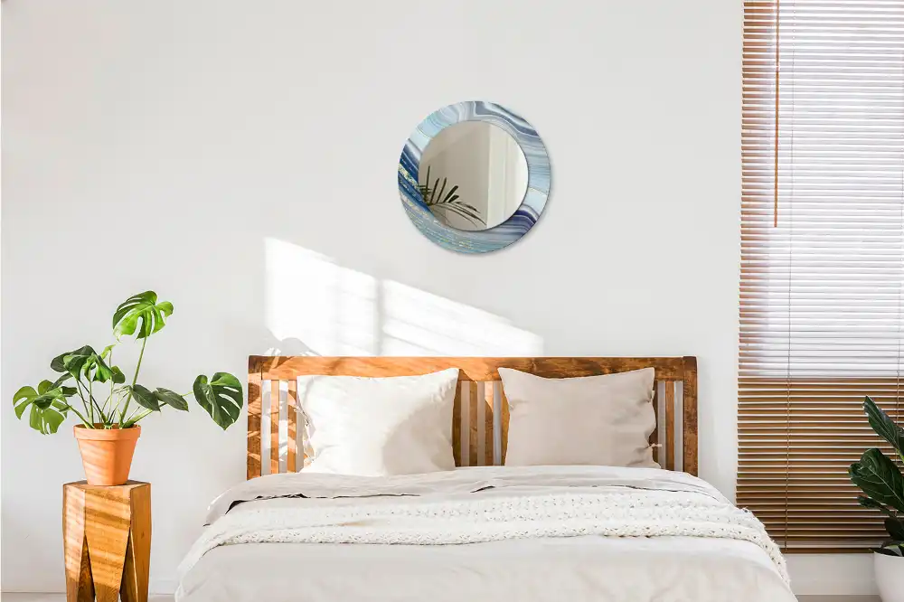 Round mirror frame with print Blue marble