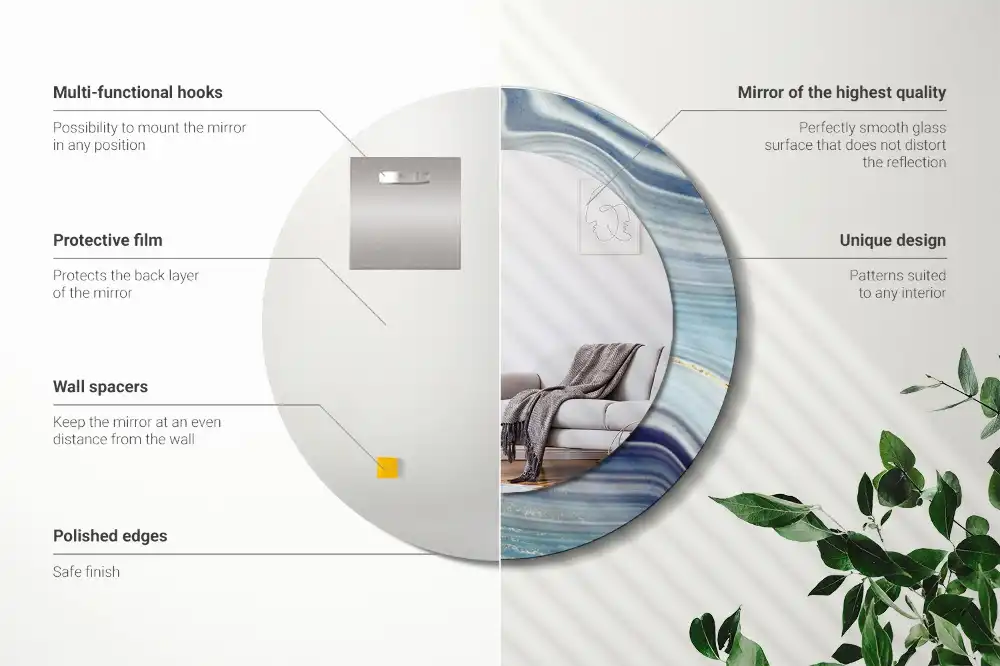 Round mirror frame with print Blue marble