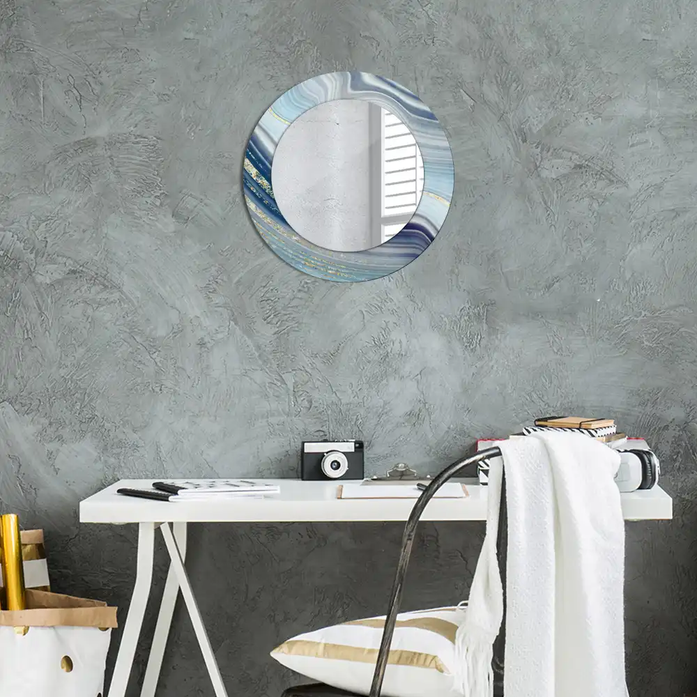 Round mirror frame with print Blue marble