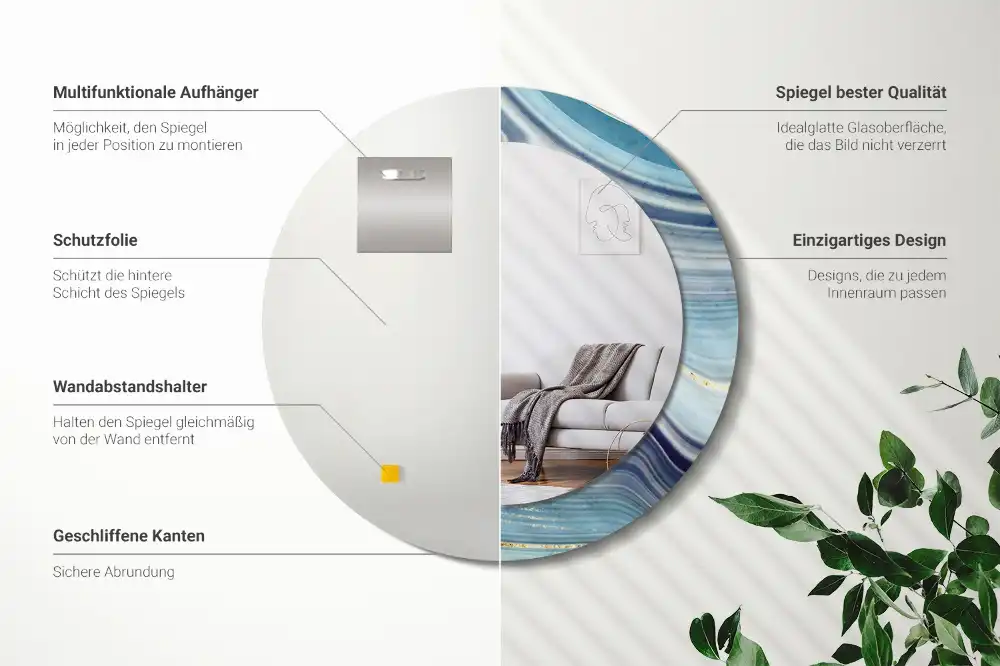 Round mirror frame with print Blue marble