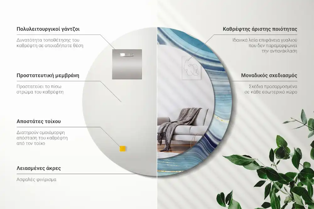 Round mirror frame with print Blue marble