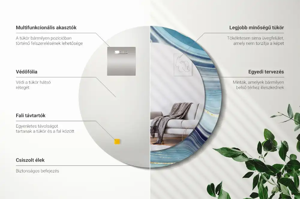 Round mirror frame with print Blue marble