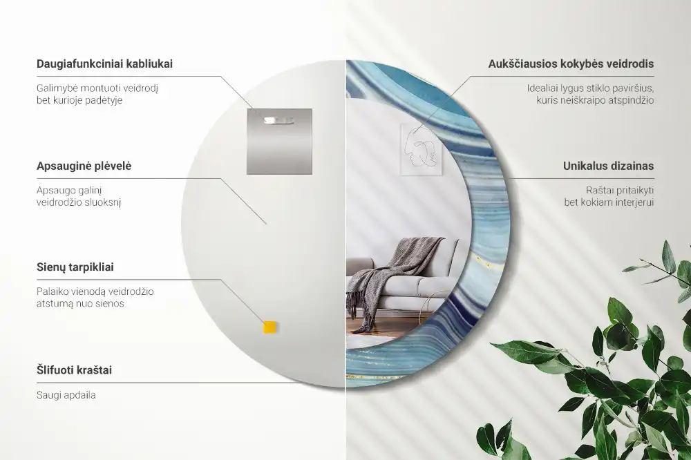 Round mirror frame with print Blue marble