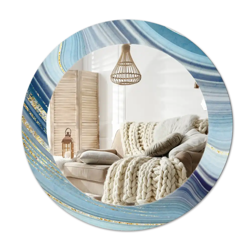 Round mirror frame with print Blue marble