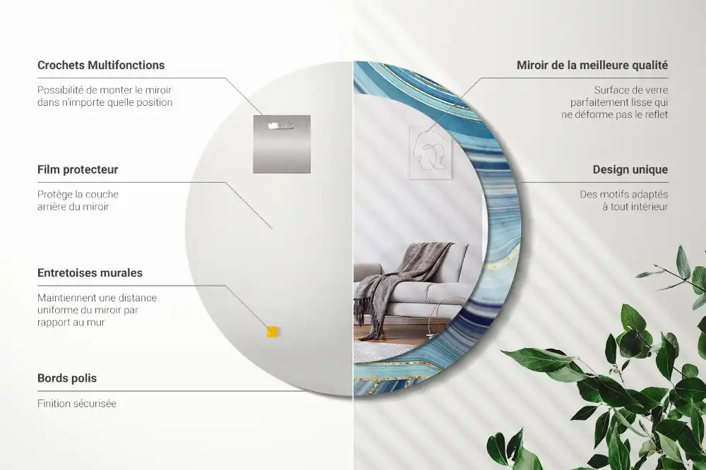 Round mirror frame with print Blue marble