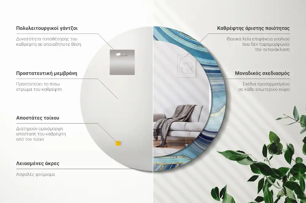 Round mirror frame with print Blue marble