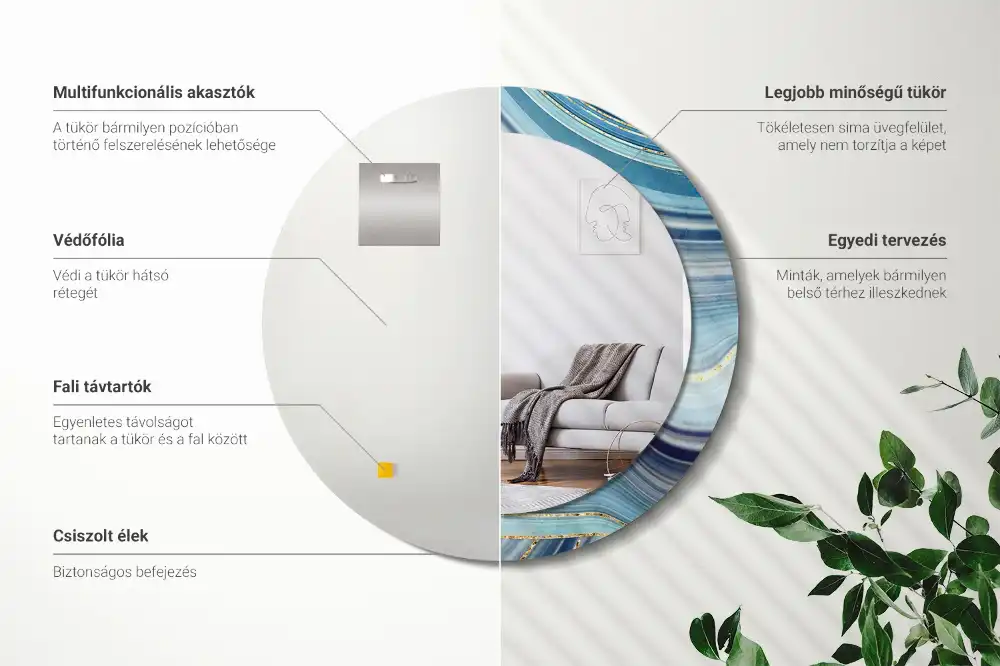 Round mirror frame with print Blue marble