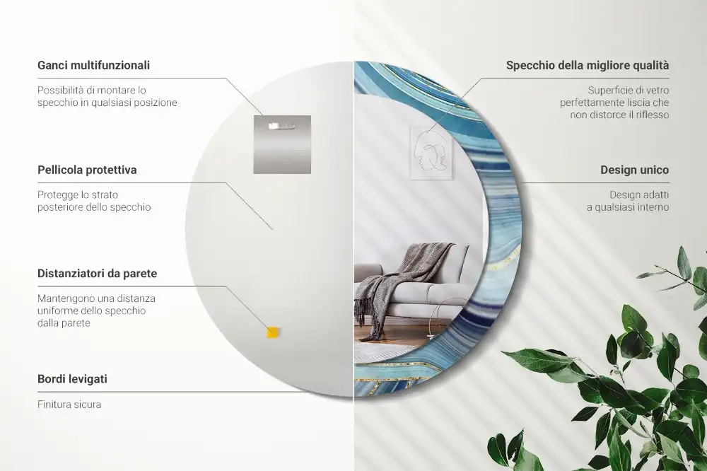 Round mirror frame with print Blue marble