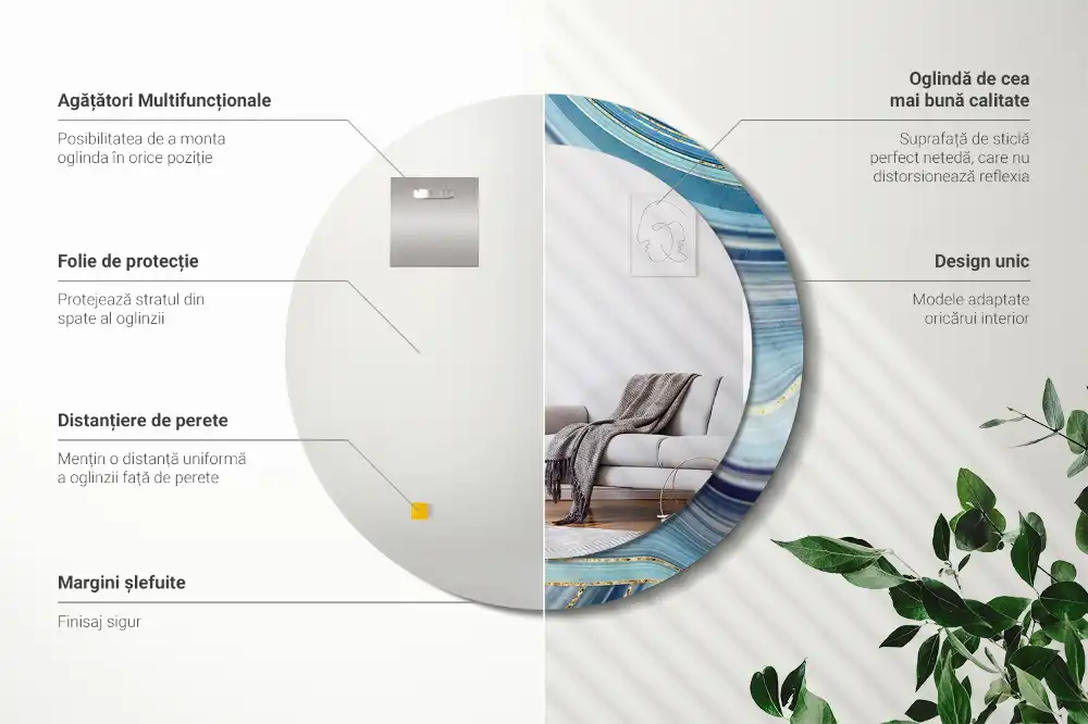 Round mirror frame with print Blue marble