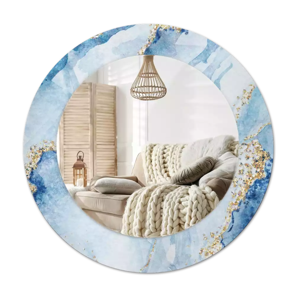 Round printed mirror Blue marble