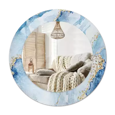 Round printed mirror Blue marble