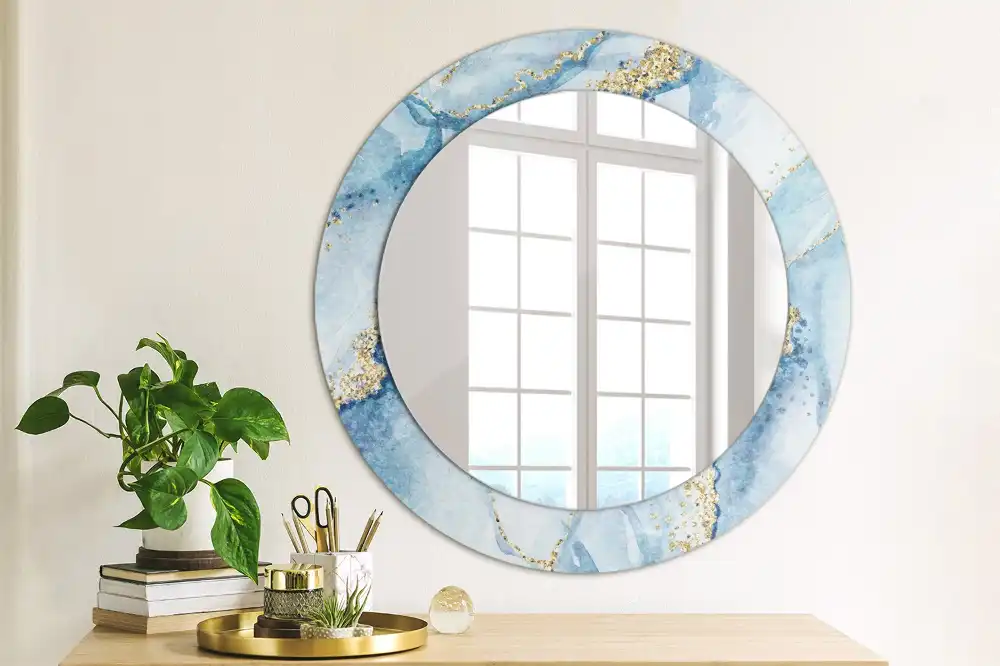 Round printed mirror Blue marble