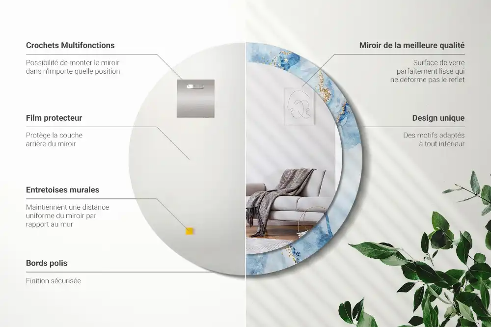 Round printed mirror Blue marble