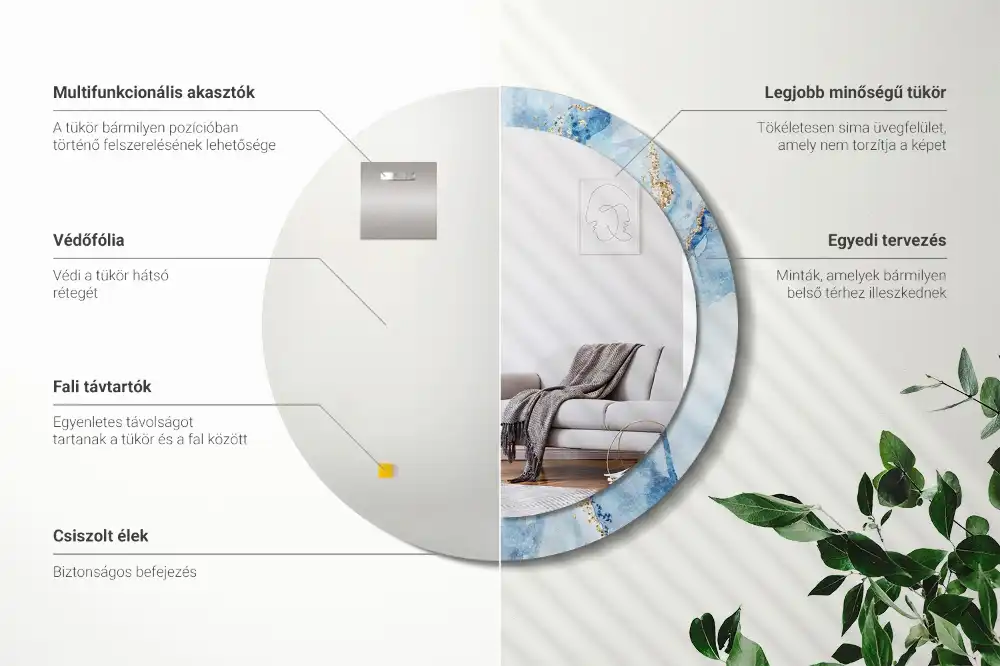 Round printed mirror Blue marble