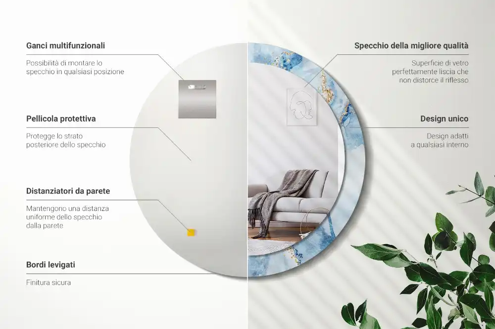 Round printed mirror Blue marble