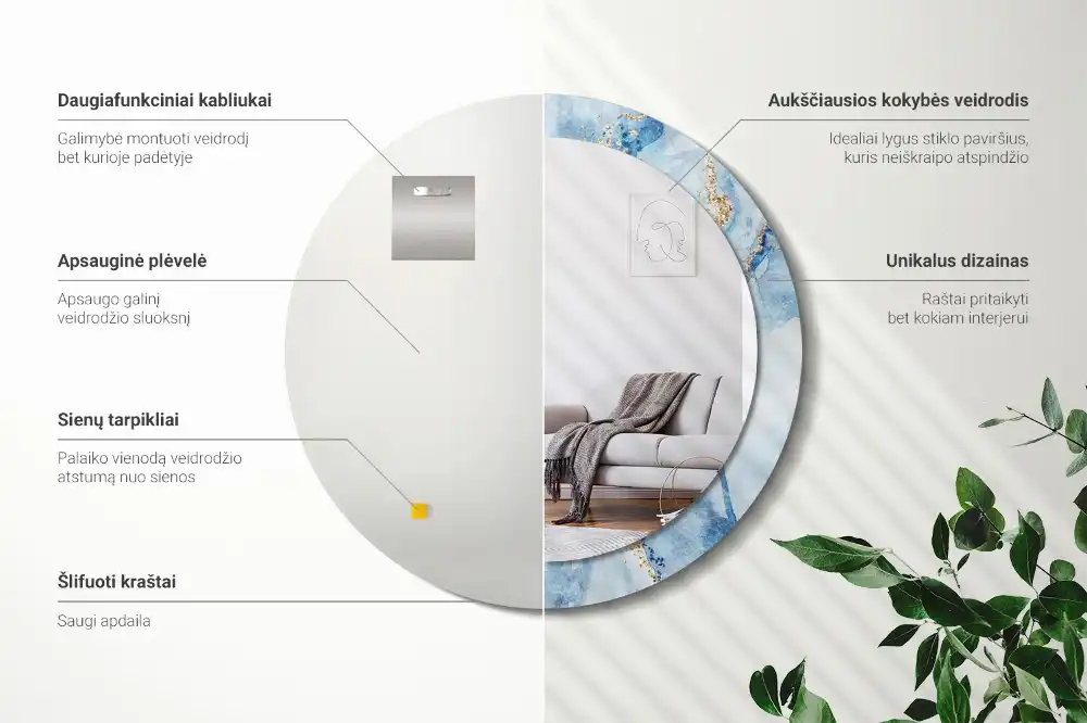 Round printed mirror Blue marble
