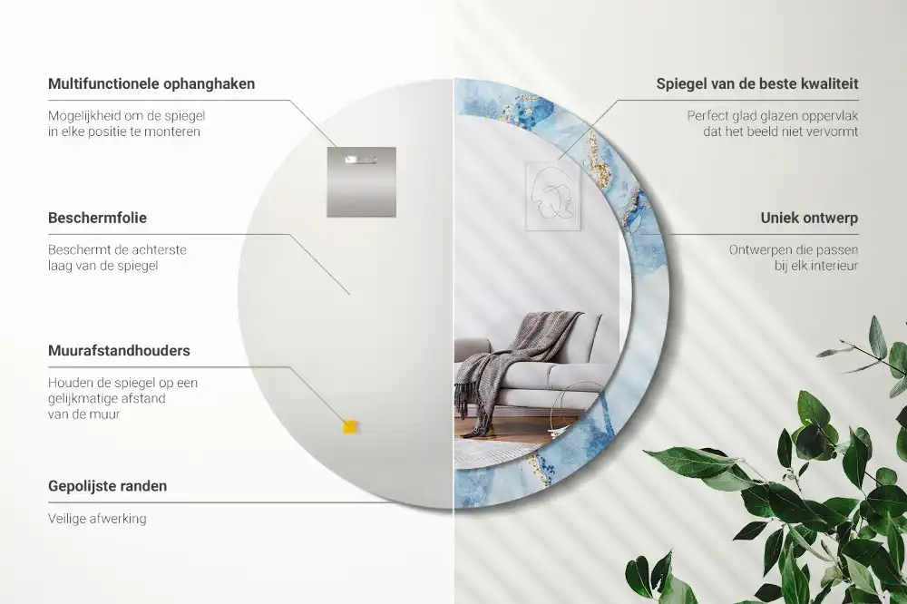 Round printed mirror Blue marble