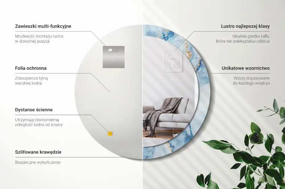 Round printed mirror Blue marble