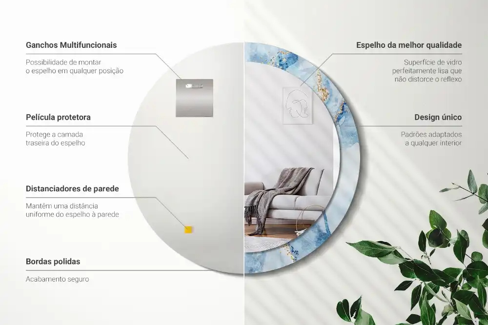 Round printed mirror Blue marble