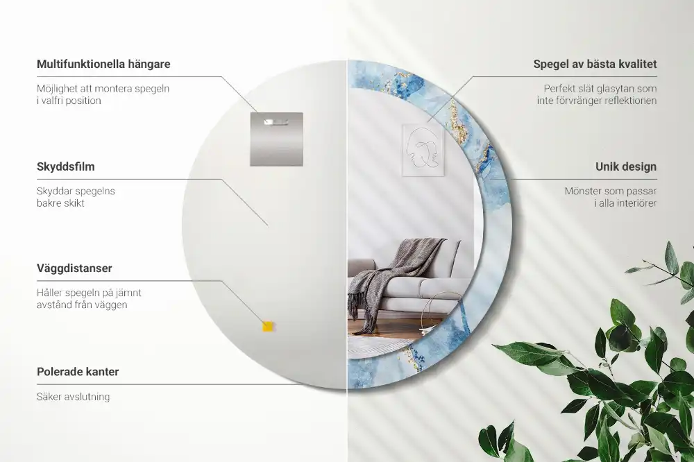 Round printed mirror Blue marble