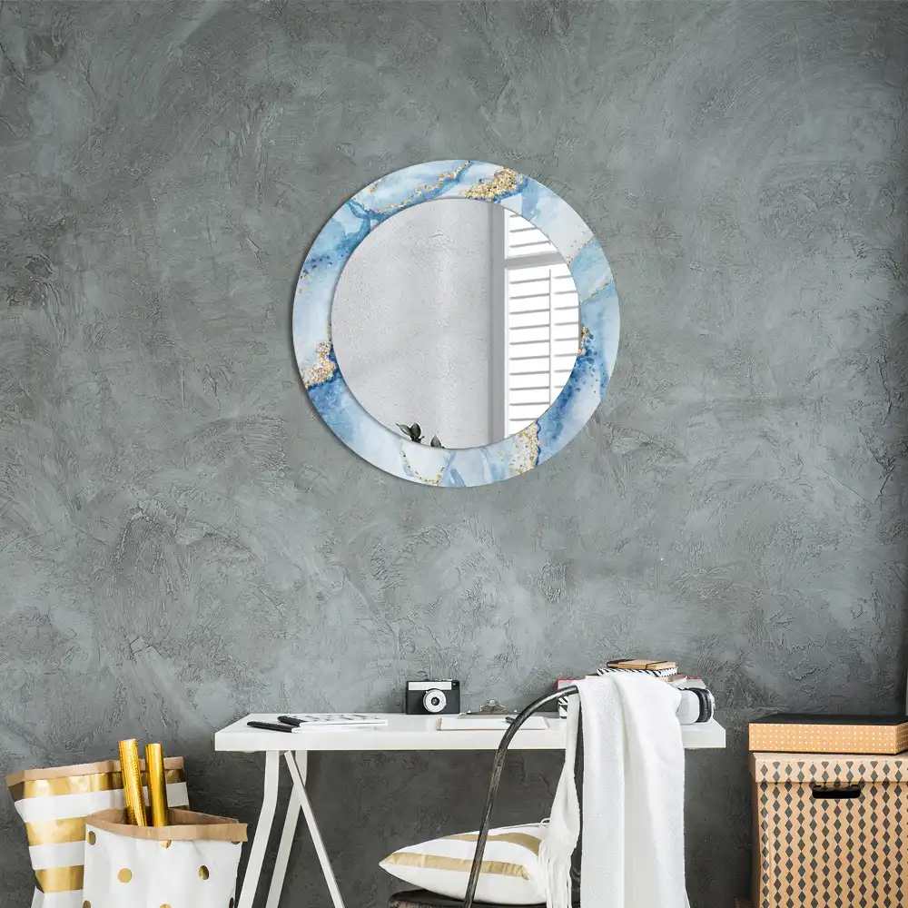 Round printed mirror Blue marble