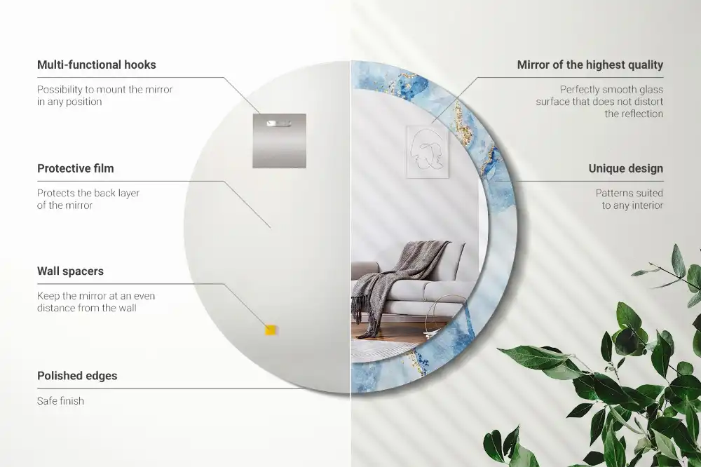 Round printed mirror Blue marble