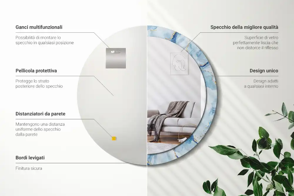 Round printed mirror Blue marble