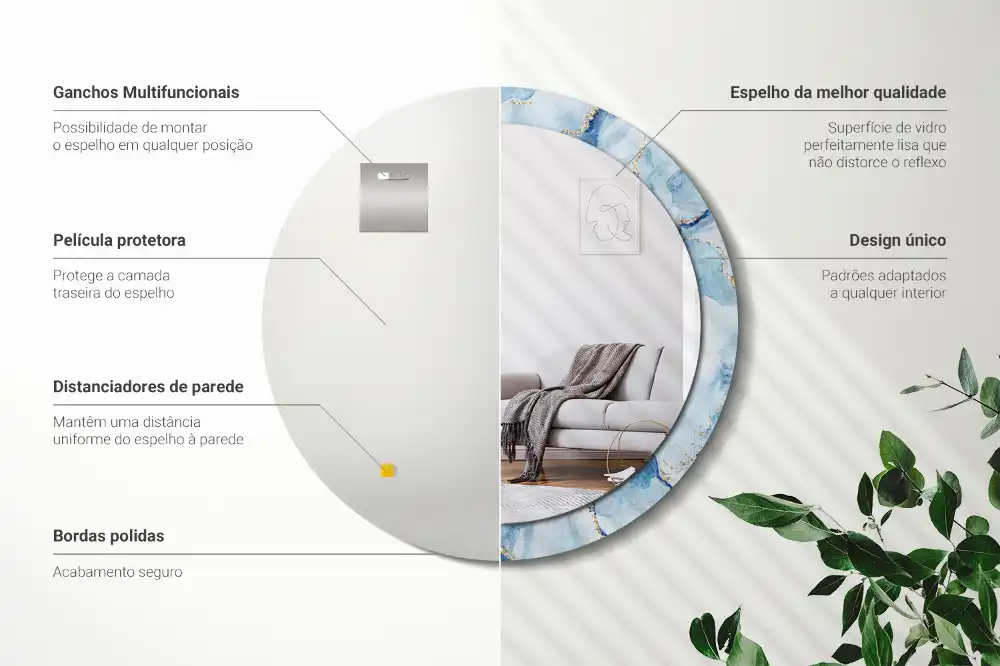 Round printed mirror Blue marble