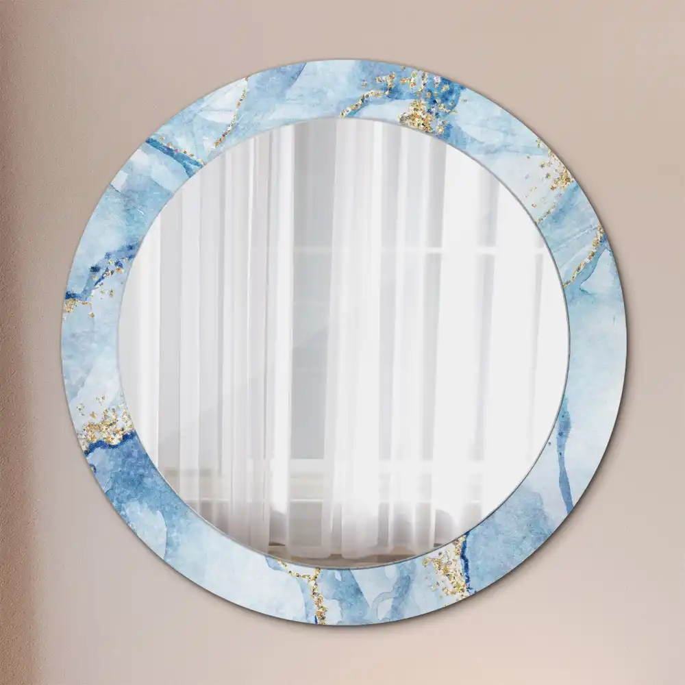 Round printed mirror Blue marble