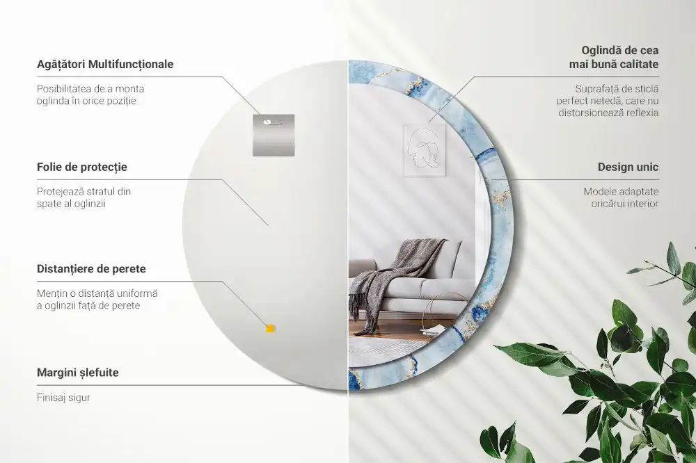 Round printed mirror Blue marble