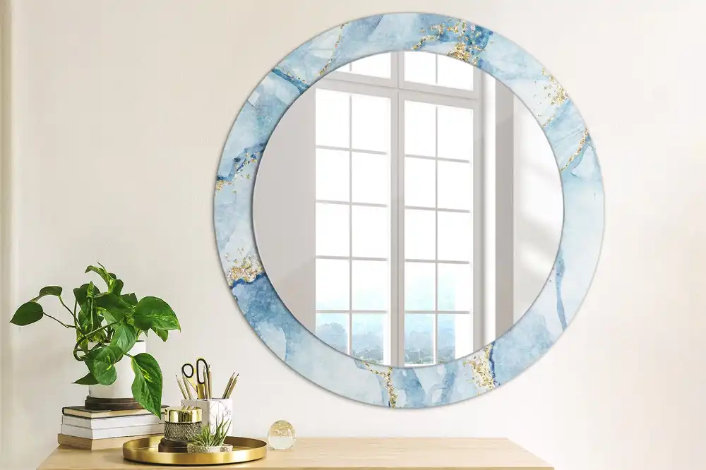 Round printed mirror Blue marble