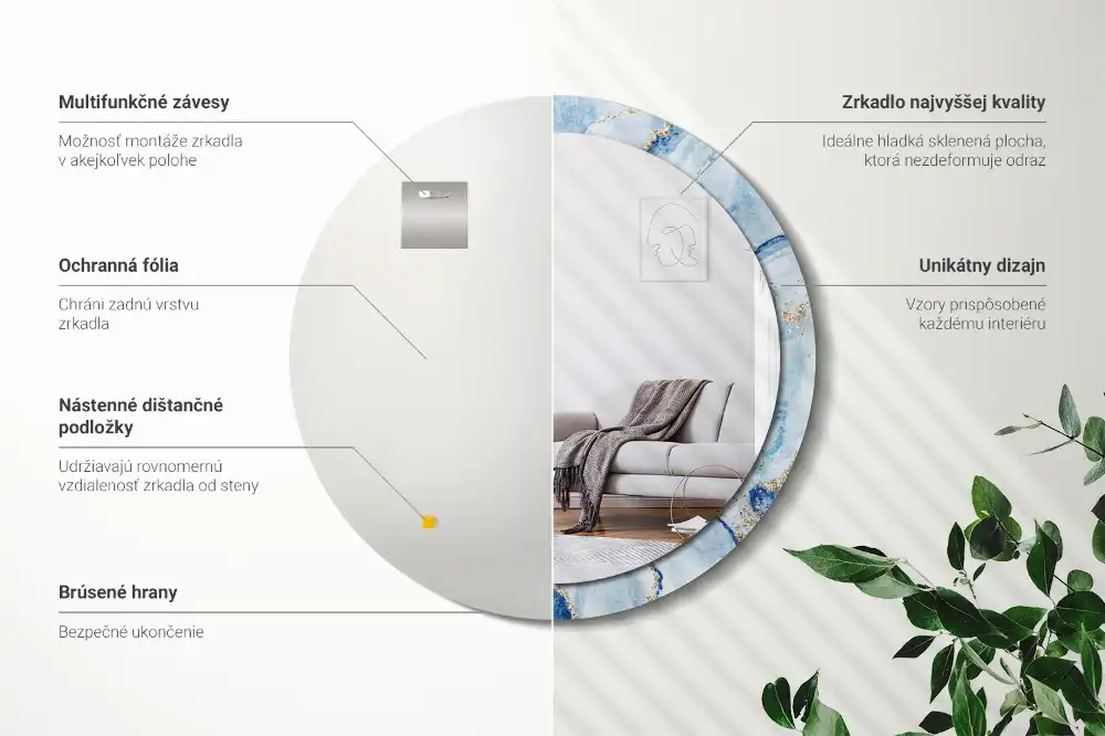 Round printed mirror Blue marble