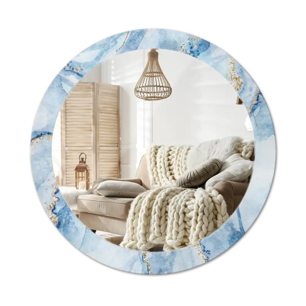 Round printed mirror Blue marble