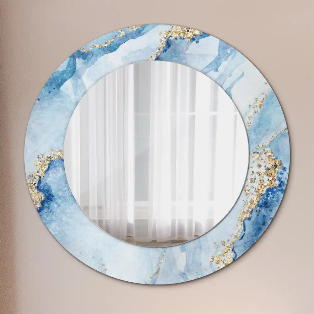 Round printed mirror Blue marble