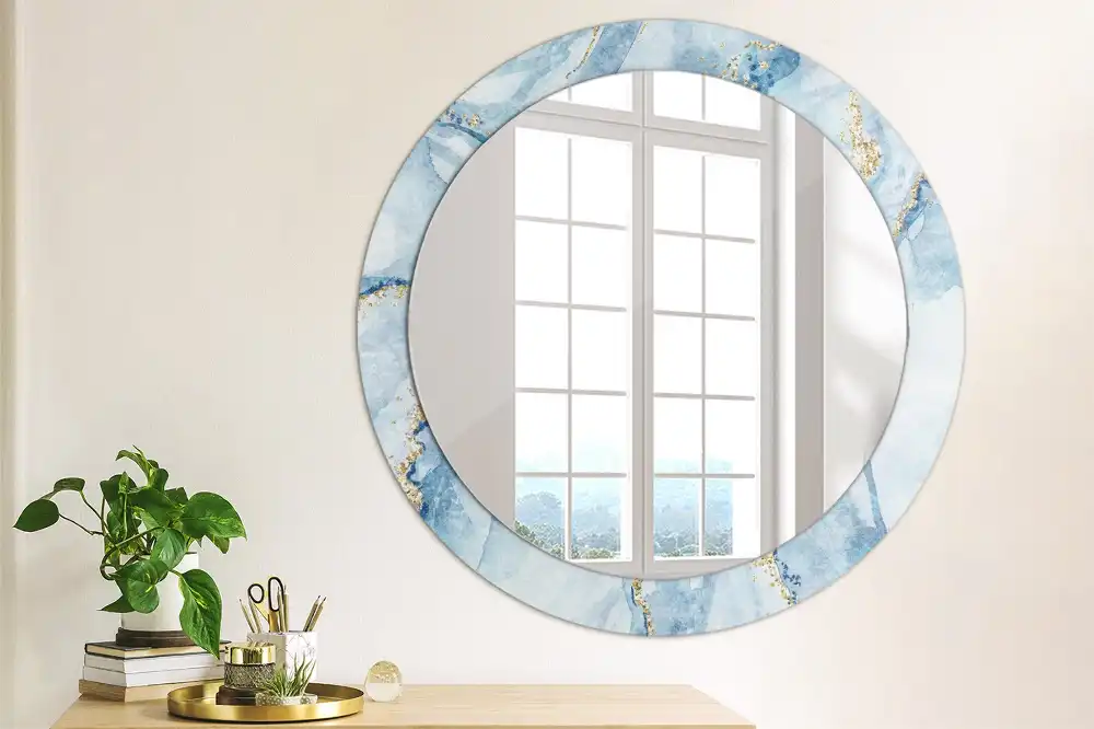 Round printed mirror Blue marble