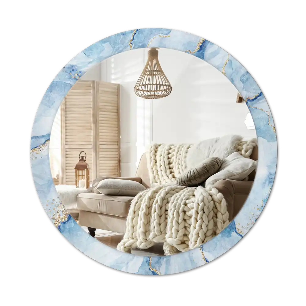 Round printed mirror Blue marble