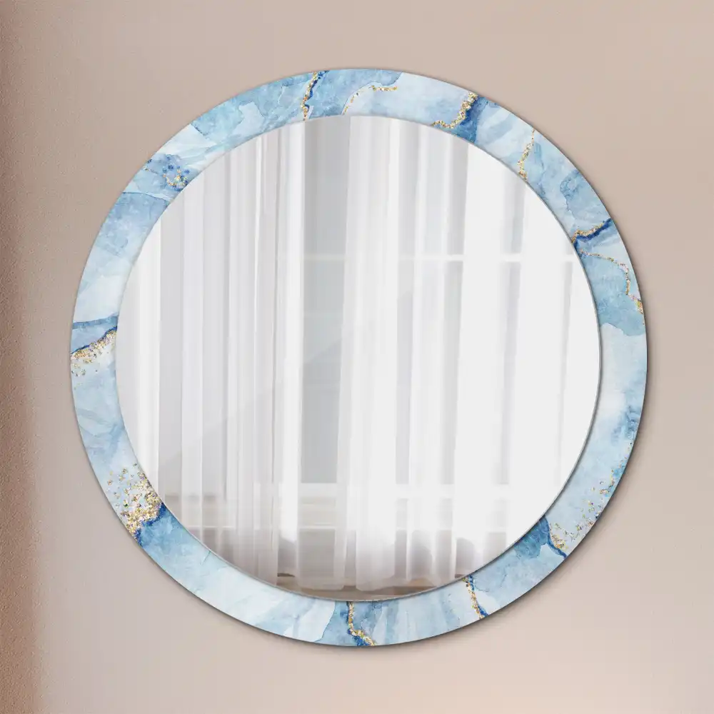 Round printed mirror Blue marble
