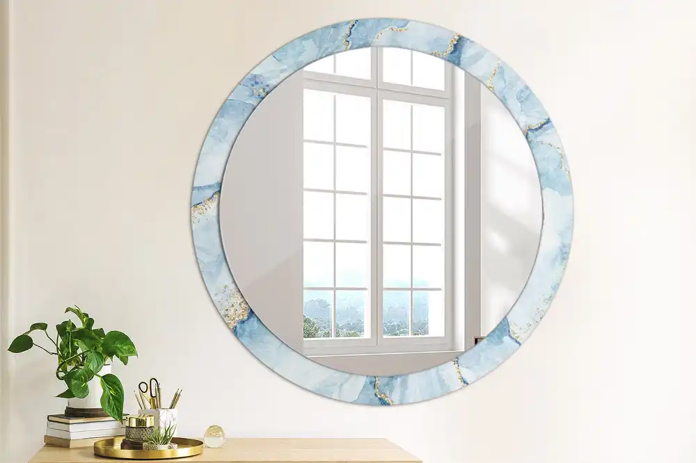Round printed mirror Blue marble