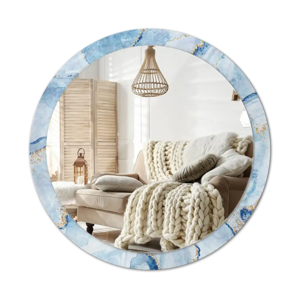 Round printed mirror Blue marble