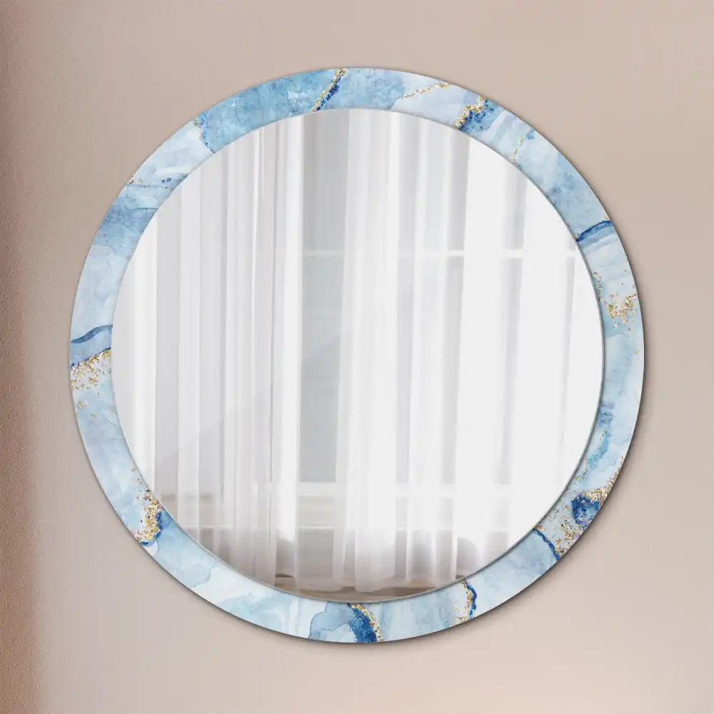 Round printed mirror Blue marble